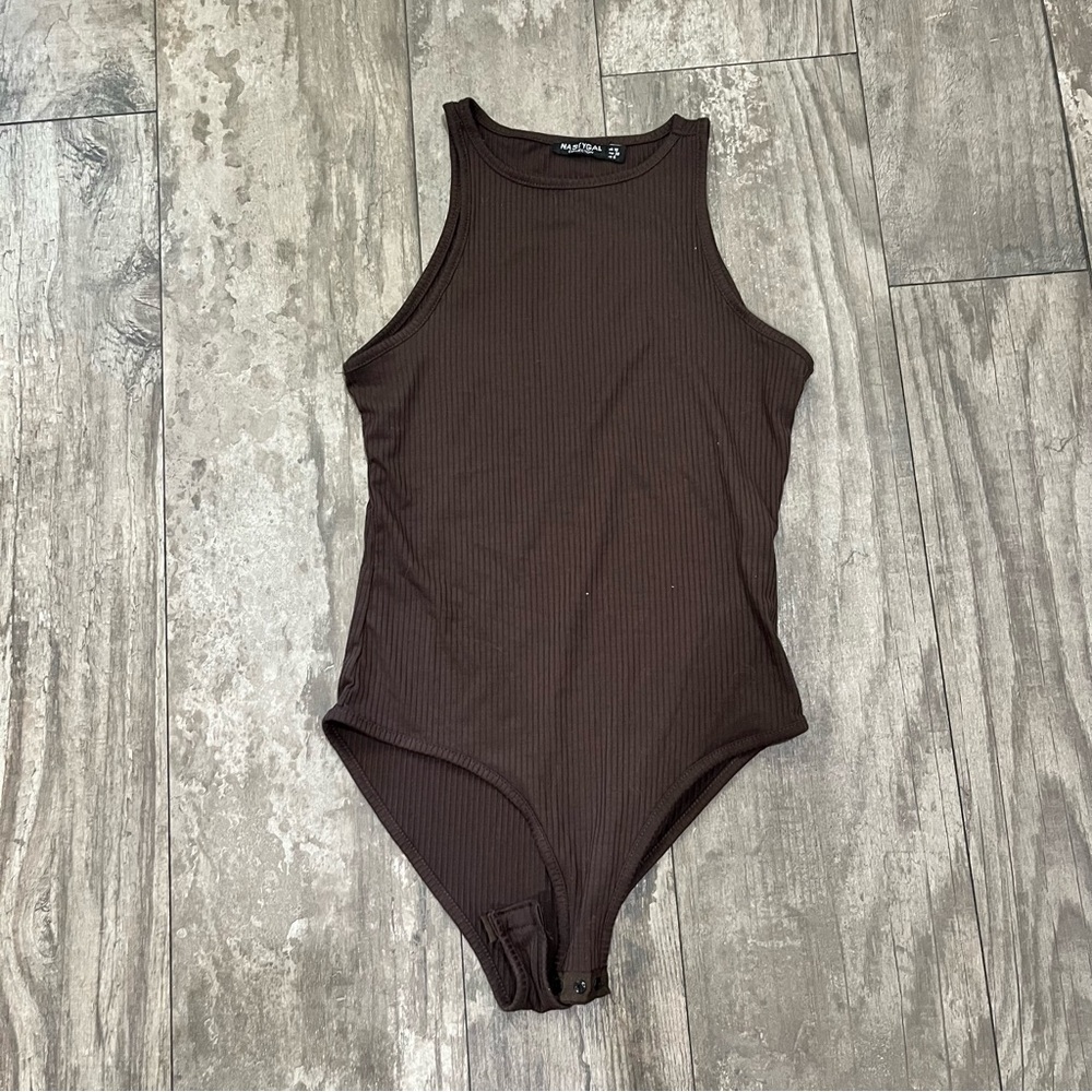 Nasty Gal Brown Ribbed Bodysuit
